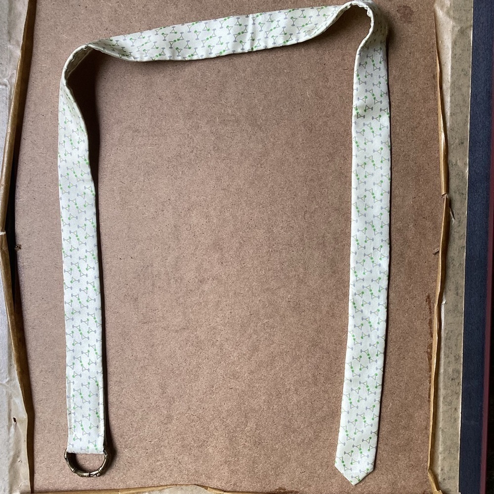J. Crew cream silk belt with martini glass graphic, size M/L